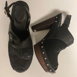 UGG Heeled Shoes Open Toe Fur Leather Studded 6.5